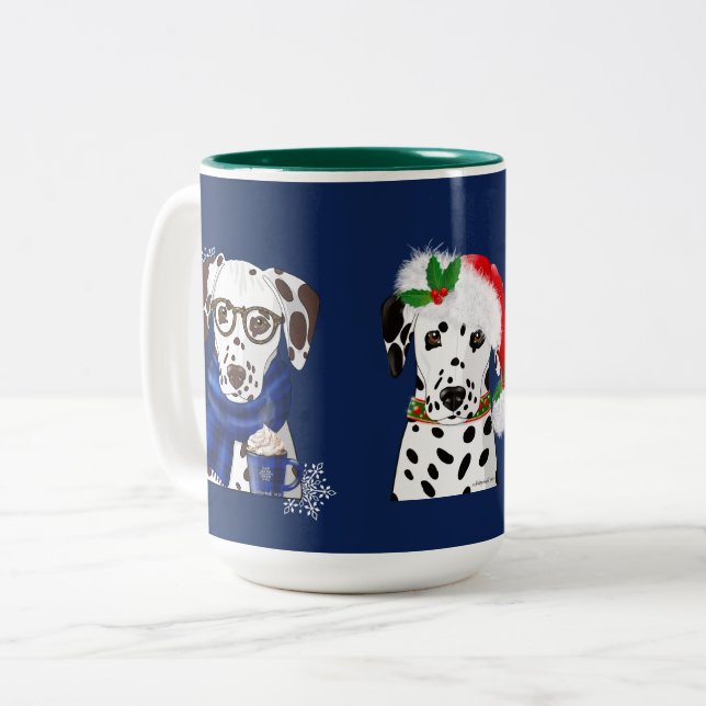 Caneca De Café Em Dois Tons Christmas Dalmatians (Frente Esquerda)