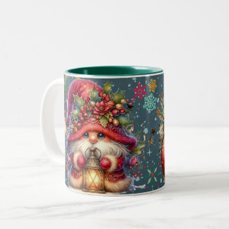 Caneca De Café Em Dois Tons Christmas Gnome with Festive Holiday Tree Scene