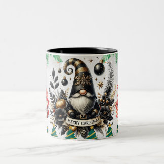 Caneca De Café Em Dois Tons Christmas Gnome with Festive Holiday Tree Scene