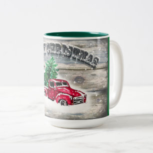 CANECA DE CAFÉ EM DOIS TONS CHRISTMAS MUG VINTAGE RED TRUCK