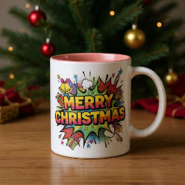 Caneca De Café Em Dois Tons Christmas Pop Art Comic Explode