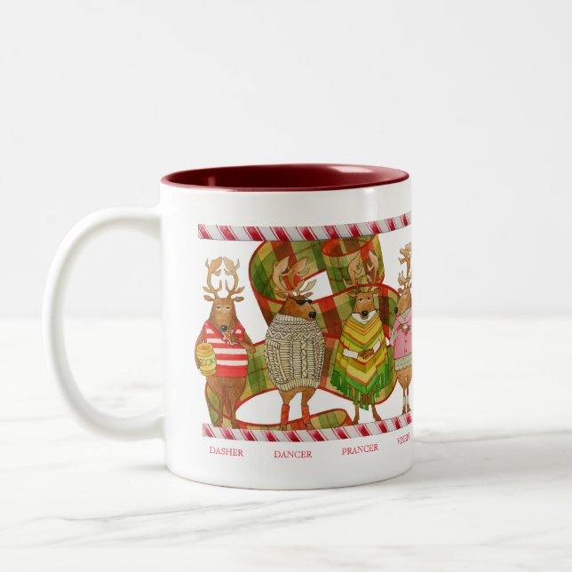 Caneca De Café Em Dois Tons CHRISTMAS REINDEER Maroon, caneca de dois tons (Esquerda)