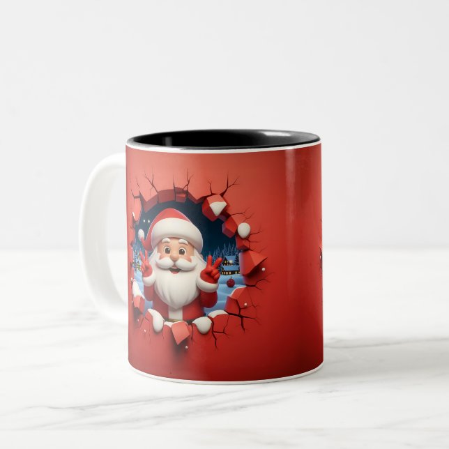 Caneca De Café Em Dois Tons Christmas Santa Claus 3D Mugs| Merry Christmas Mug (Frente Esquerda)