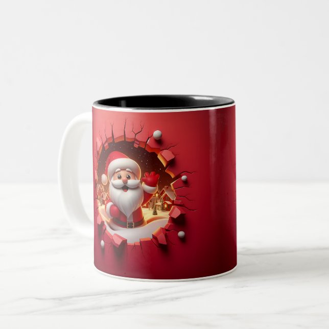 Caneca De Café Em Dois Tons Christmas Santa Claus 3D Mugs| Merry Christmas Mug (Frente Esquerda)