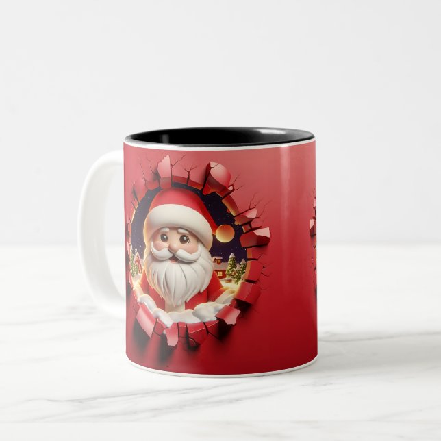 Caneca De Café Em Dois Tons Christmas Santa Claus 3D Mugs| Merry Christmas Mug (Frente Esquerda)