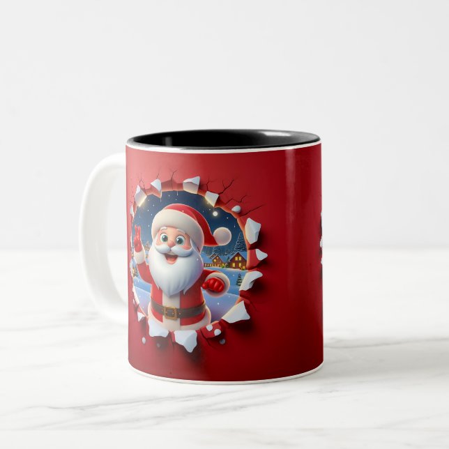 Caneca De Café Em Dois Tons Christmas Santa Claus 3D Mugs| Merry Christmas Mug (Frente Esquerda)