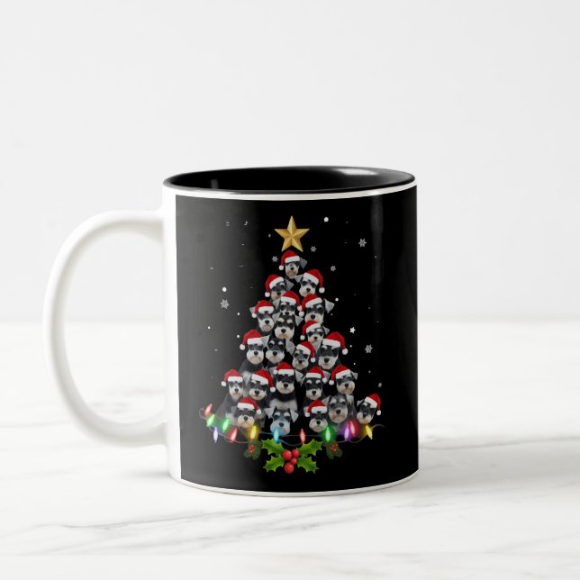 Caneca De Café Em Dois Tons Christmas Schnauzer Dog Tree Xmas Pet Animal (Esquerda)