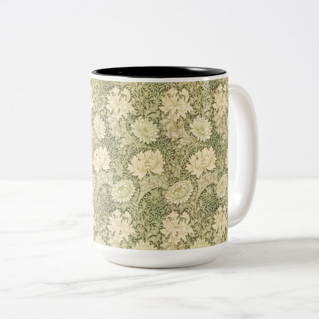 Caneca De Café Em Dois Tons Chrysanthemum Flower Pattern (por William Morris) (Frente Esquerda)