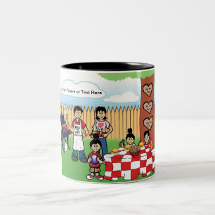 Caneca De Café Em Dois Tons Churrasco Familiar Personalizado, 1 Rapaz, 2 Girls