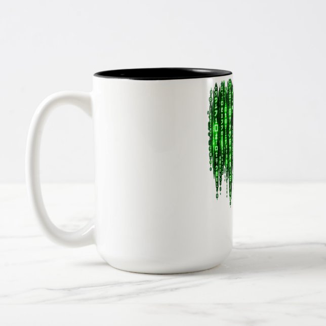 Caneca De Café Em Dois Tons Chuva de Código Digital Verde – Estilo Matrix Cybe (Esquerda)