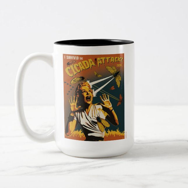 Caneca De Café Em Dois Tons Cicada Gritando Lady 2024 (Esquerda)