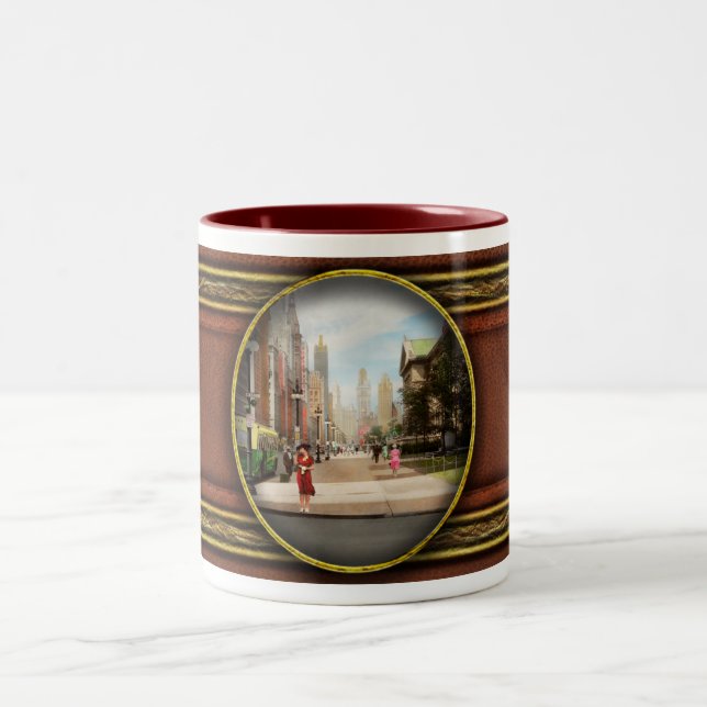 Caneca De Café Em Dois Tons Cidade - Chicago IL - A Magnificente Milha 1940 (Centro)