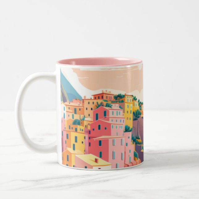 Caneca De Café Em Dois Tons Cidade da costa italiana (Esquerda)