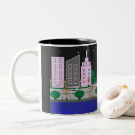 Caneca De Café Em Dois Tons Cidade Noturna