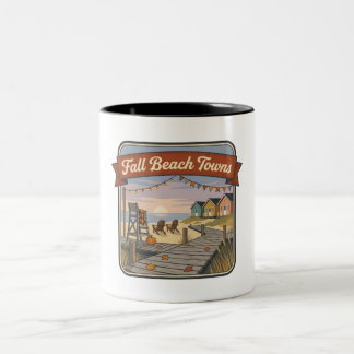 Caneca De Café Em Dois Tons Cidades de Praia de Outono