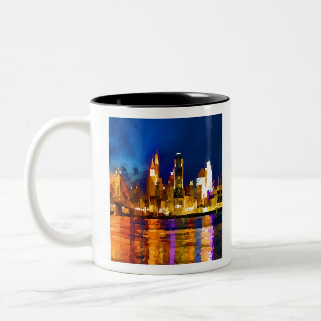 Caneca De Café Em Dois Tons Cincinnati Ohio Skyline à Noite (Esquerda)