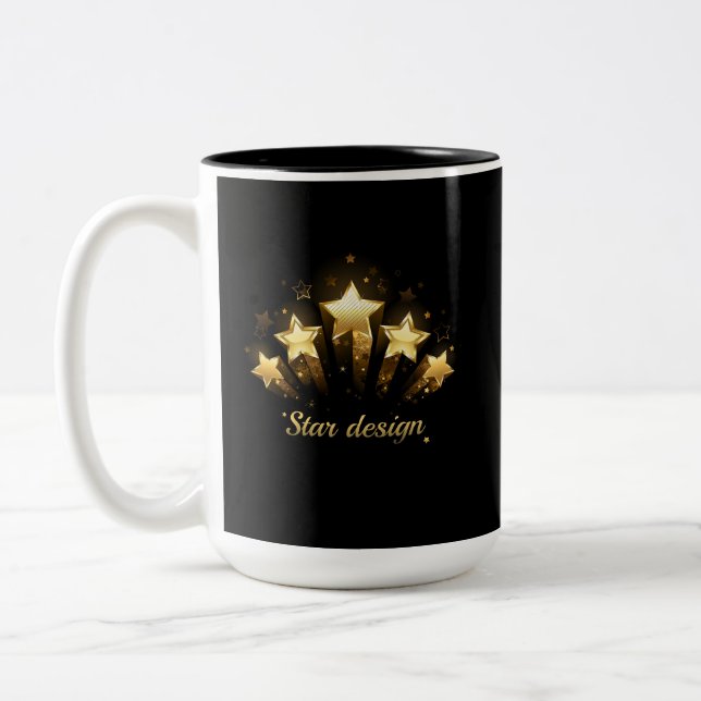 Caneca De Café Em Dois Tons Cinco estrelas douradas a preto (Esquerda)
