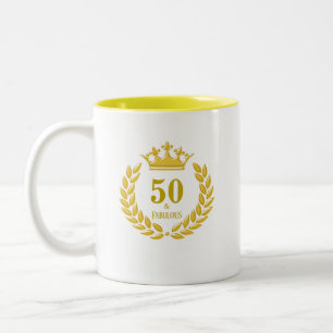 Caneca De Café Em Dois Tons Cinquenta e fabulosa com Laurel Wreath & Crown