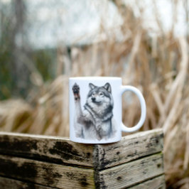 Caneca De Café Em Dois Tons Cinza artística Lobo na aquarela