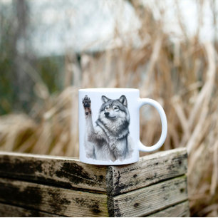 Caneca De Café Em Dois Tons Cinza artística Lobo na aquarela