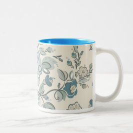 Caneca De Café Em Dois Tons Cinza Azul Flor Mug