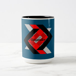 Caneca De Café Em Dois Tons Cinza azul geométrico preto personalizado simplesm