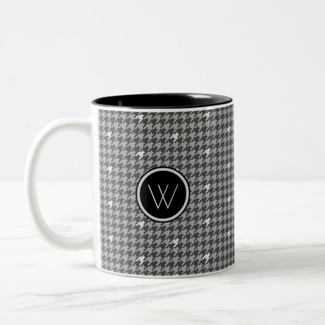 Caneca De Café Em Dois Tons Cinza com Houndstooth Houndstooth Mug (Esquerda)