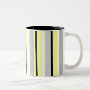 Caneca De Café Em Dois Tons Cinza e Amarelo Listrado Elegante
