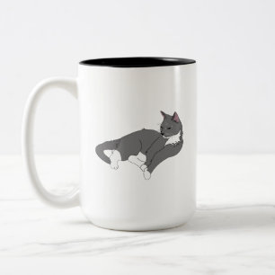 Caneca De Café Em Dois Tons Cinza e papel de moldagem de gato com tuxedo branc