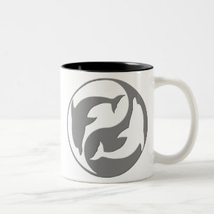 Caneca De Café Em Dois Tons Cinza E Yin Yang Dolphins Mug Branco