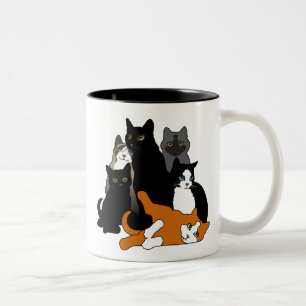 Caneca De Café Em Dois Tons Cinza 'n' branca preta 'n' Gatos laranja