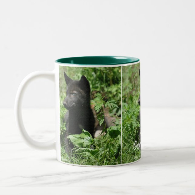 Caneca De Café Em Dois Tons Cinza Wolf Pup Wildlife Fotografia Mug (Esquerda)