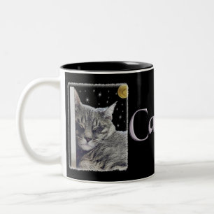 Caneca De Café Em Dois Tons Cinzas com Gatinho em striping "Catnap"