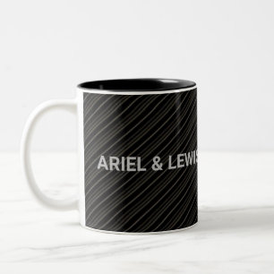 Caneca De Café Em Dois Tons Cinzas minimalistas e faixas diagonais negras
