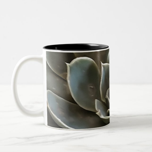 Caneca De Café Em Dois Tons Cinzas Verdes Sucultas Do Jardim Tona Arte Realist (Esquerda)