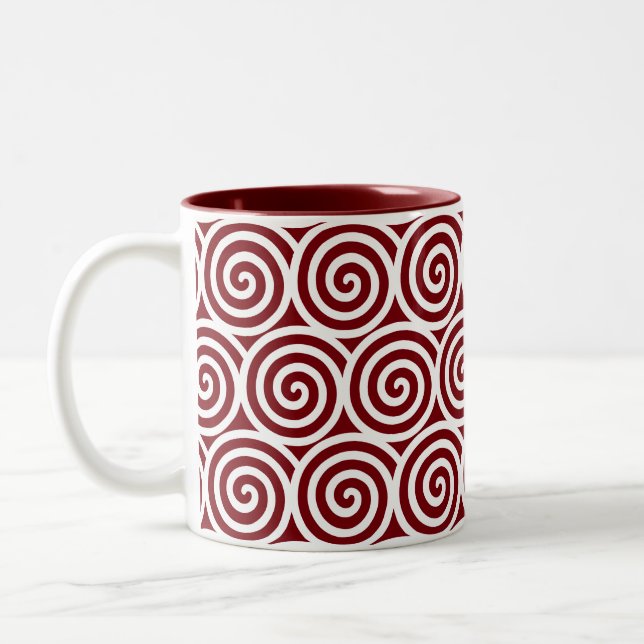 Caneca De Café Em Dois Tons Circulação espiral em Maroon e Branco (Esquerda)
