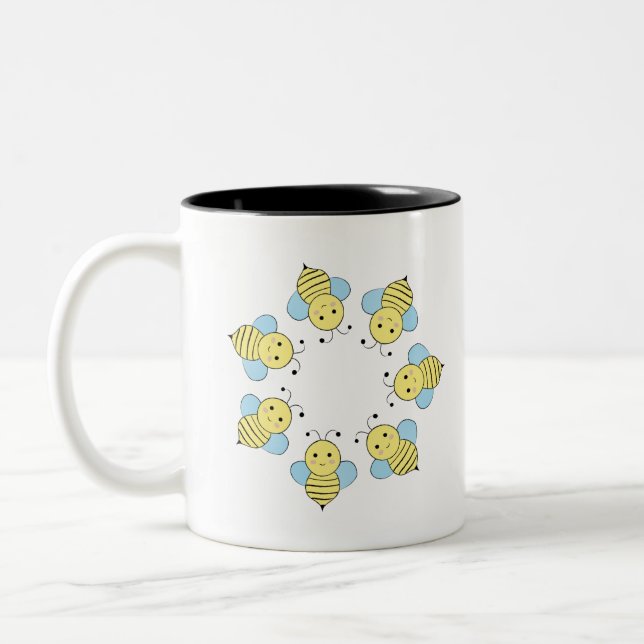 Caneca De Café Em Dois Tons Círculo Bonito de Abelhas (Esquerda)