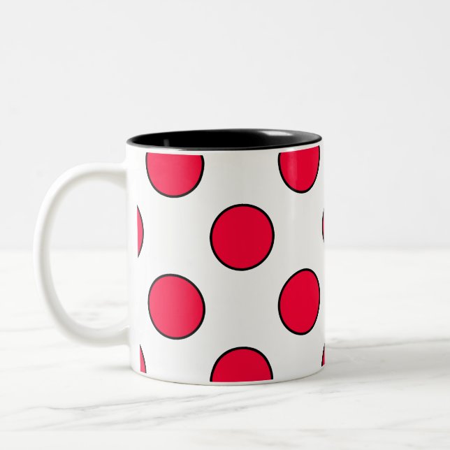 Caneca De Café Em Dois Tons Círculo de bolinhas vermelhas e brancas simples e  (Esquerda)