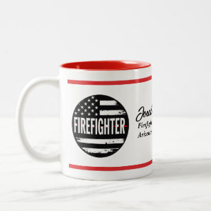 Caneca De Café Em Dois Tons Círculo de Bombeiro Bandeira dos EUA Com Linha Ver