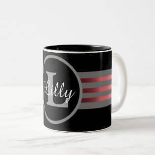 Caneca De Café Em Dois Tons Círculo Monograma Silhuette Black and Cinza Stripe