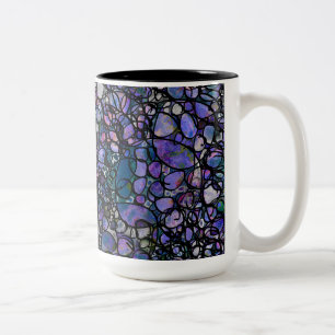 Caneca De Café Em Dois Tons Círculos Abstrato de Desenho Mão, Azul, Roxo, Pret