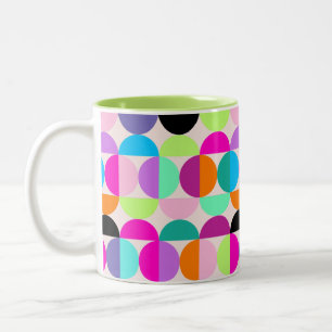 Caneca De Café Em Dois Tons Círculos Coloridos Meio século Geométrico