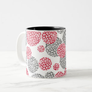 Caneca De Café Em Dois Tons Círculos com estampa de pele de leopardo cinza e v