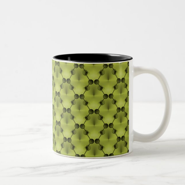 Caneca De Café Em Dois Tons Círculos de Funk Retro, Mug, Verde-Oliva (Direita)