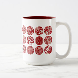 Caneca De Café Em Dois Tons Círculos decorativos - vermelho rubi e branco