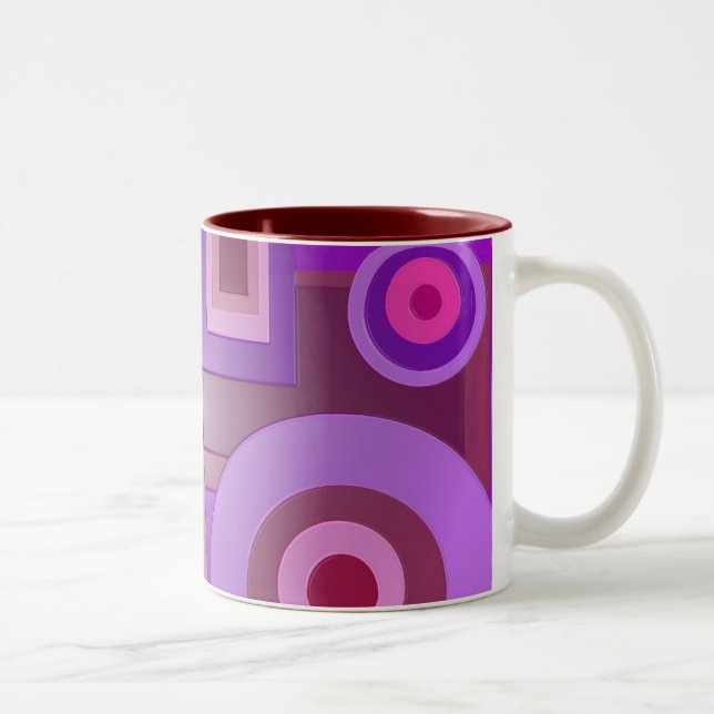 Caneca De Café Em Dois Tons Círculos e quadrados roxos (Direita)