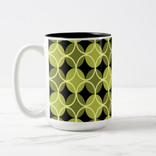 Caneca De Café Em Dois Tons Círculos em Círculos - Verde e Amarelo