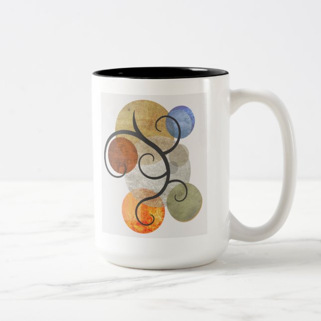 Caneca De Café Em Dois Tons Círculos Padrão Contemporâneos (Direita)