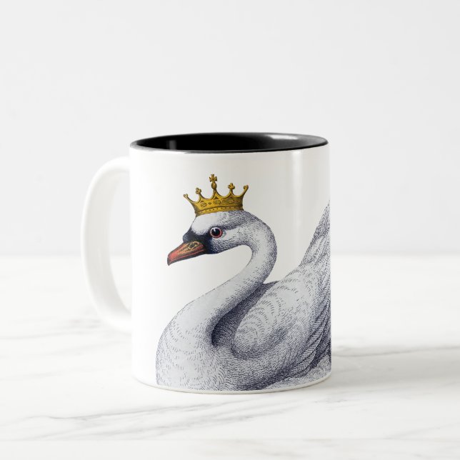 Caneca De Café Em Dois Tons Cisne branca com coroa Dourado (Frente Esquerda)