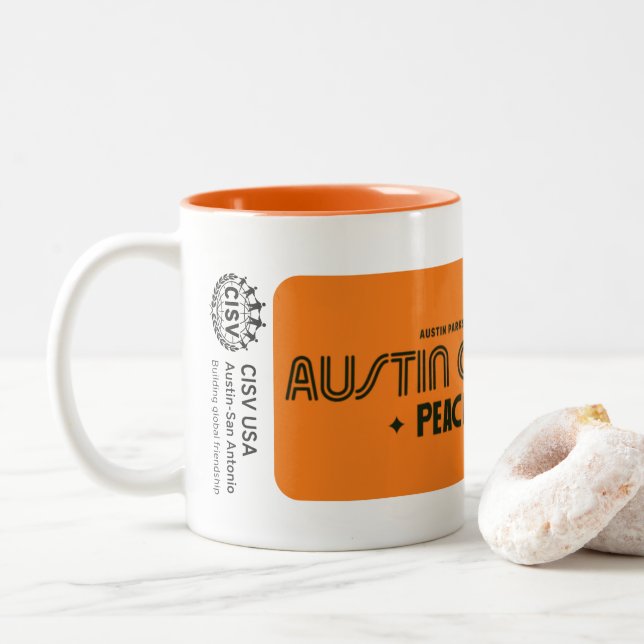 Caneca De Café Em Dois Tons CISV Austin "Austin CISV Limits" (Com Donut)